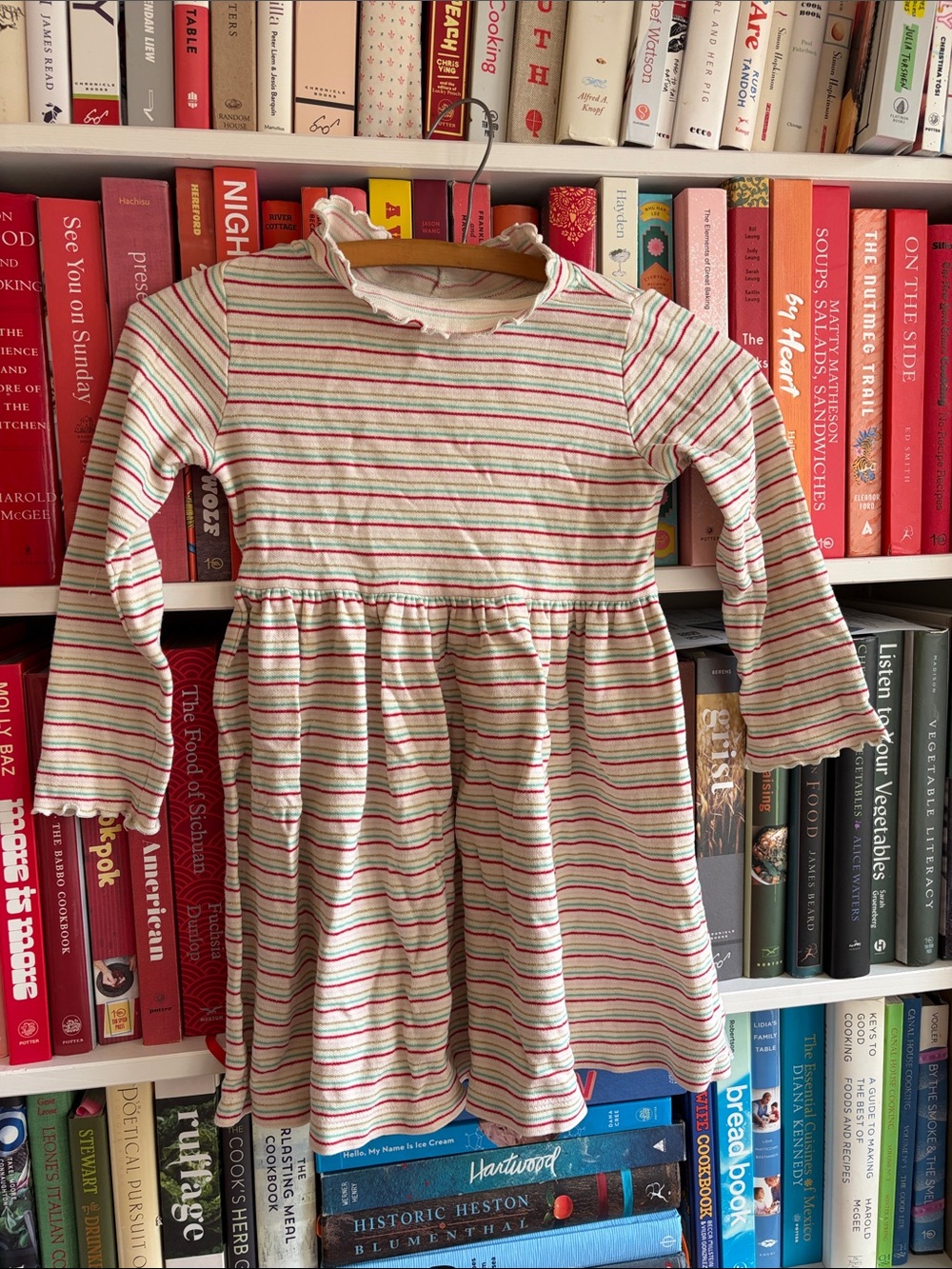 Hanna Anderson Girls' Striped Long-Sleeve Pink & Cream Dress sz